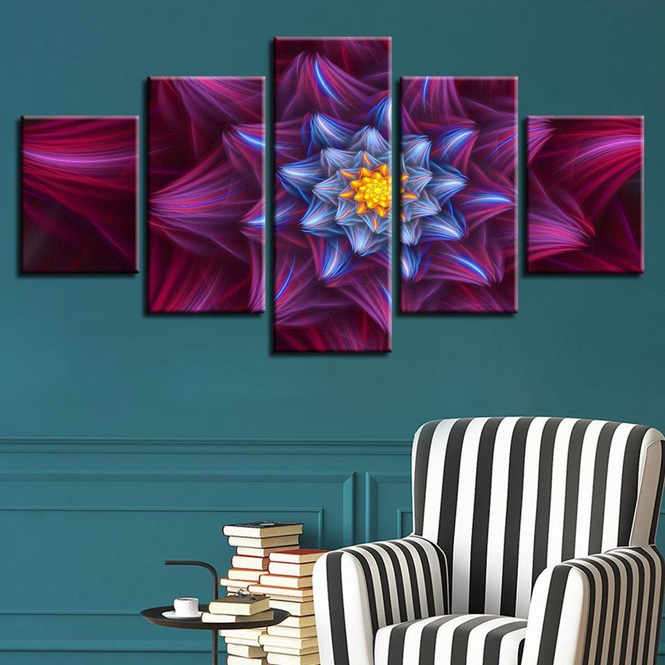 Abstract Red Flowers 5 Piece HD Multi Panel Canvas Wall Art Frame-Original Frame