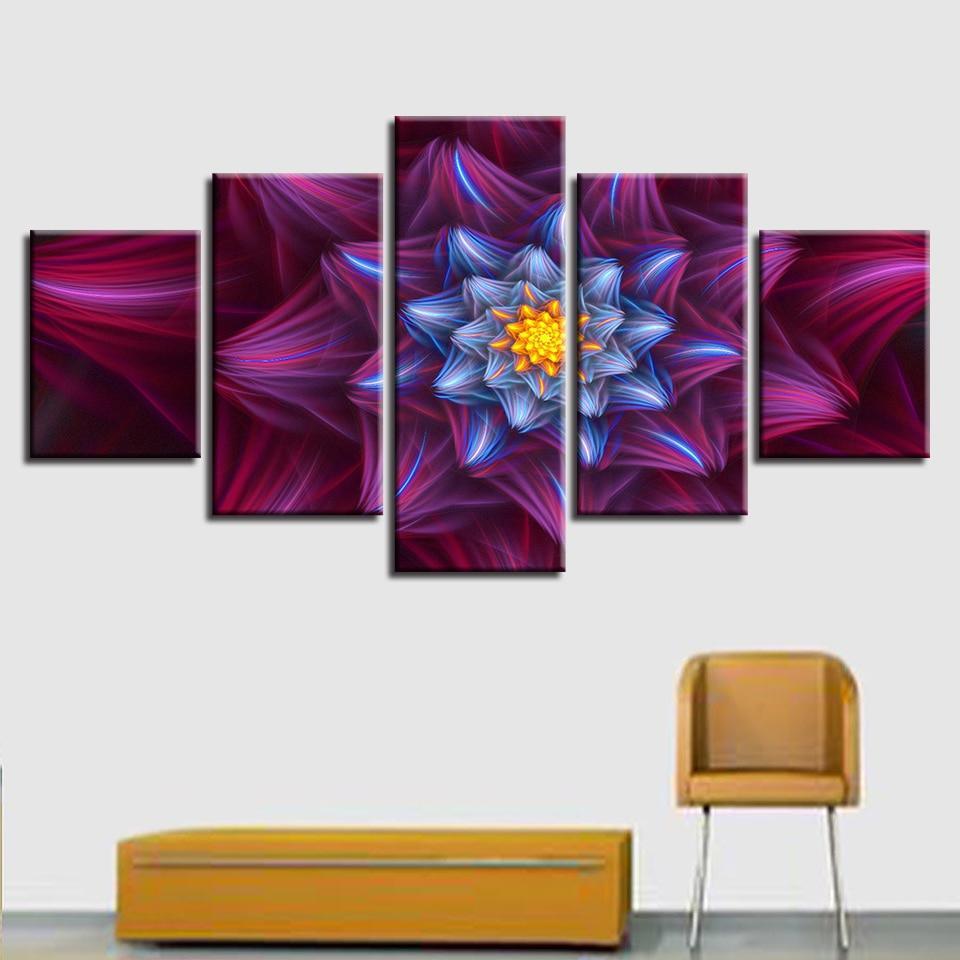 Abstract Red Flowers 5 Piece HD Multi Panel Canvas Wall Art Frame-Original Frame