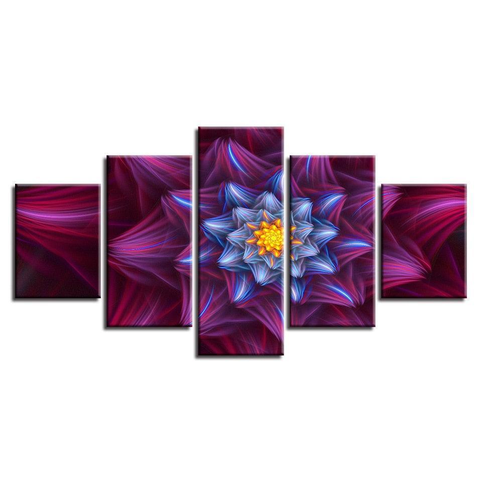 Abstract Red Flowers 5 Piece HD Multi Panel Canvas Wall Art Frame-Original Frame