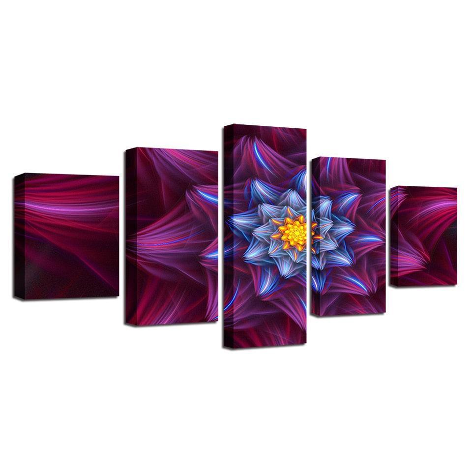 Abstract Red Flowers 5 Piece HD Multi Panel Canvas Wall Art Frame-Original Frame