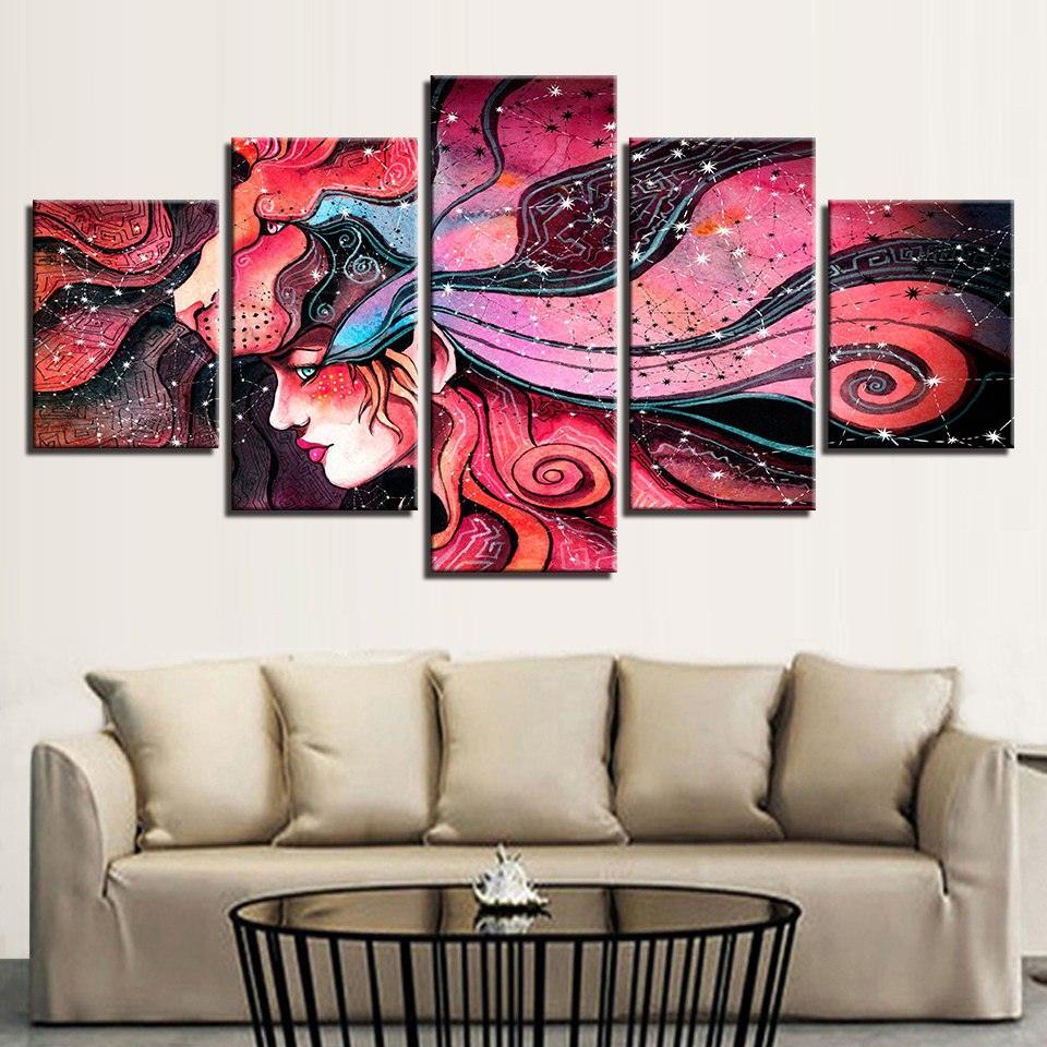 Magical Girl 5 Piece HD Multi Panel Canvas Wall Art Frame-Original Frame