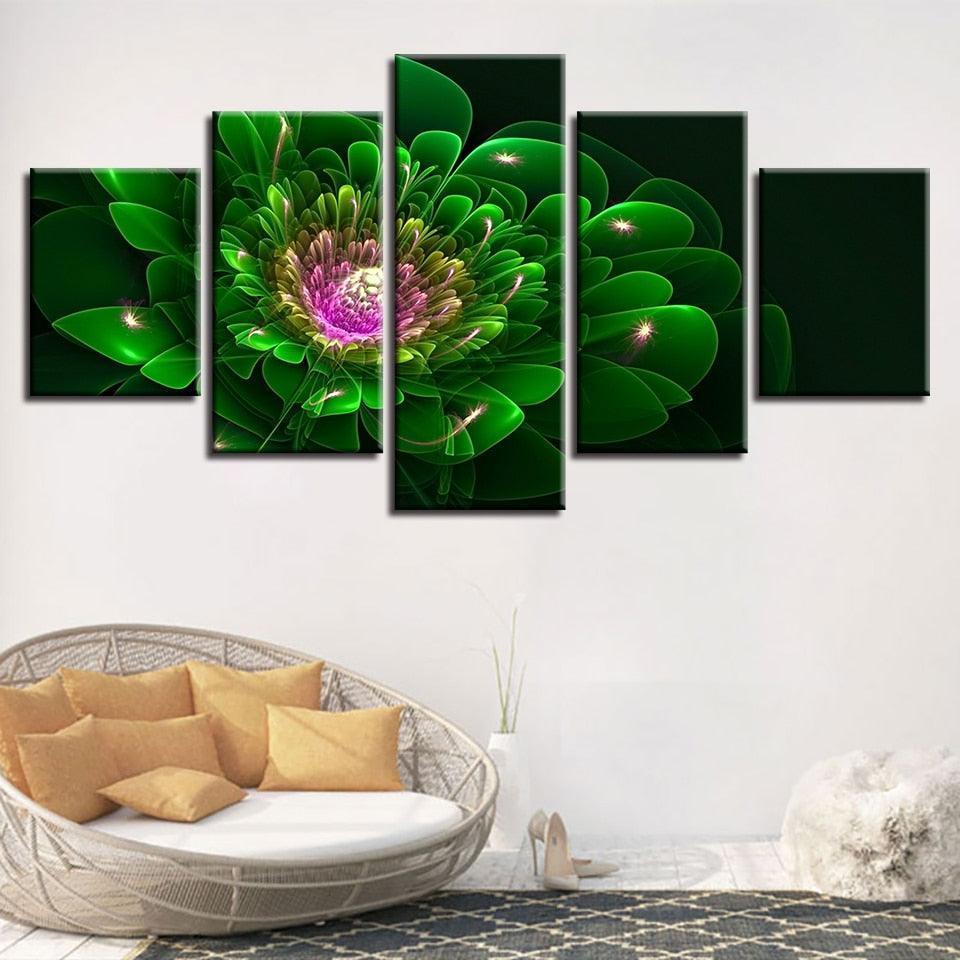 Green Flower 5 Piece HD Multi Panel Canvas Wall Art Frame-Original Frame