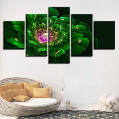 Green Flower 5 Piece HD Multi Panel Canvas Wall Art Frame-Original Frame