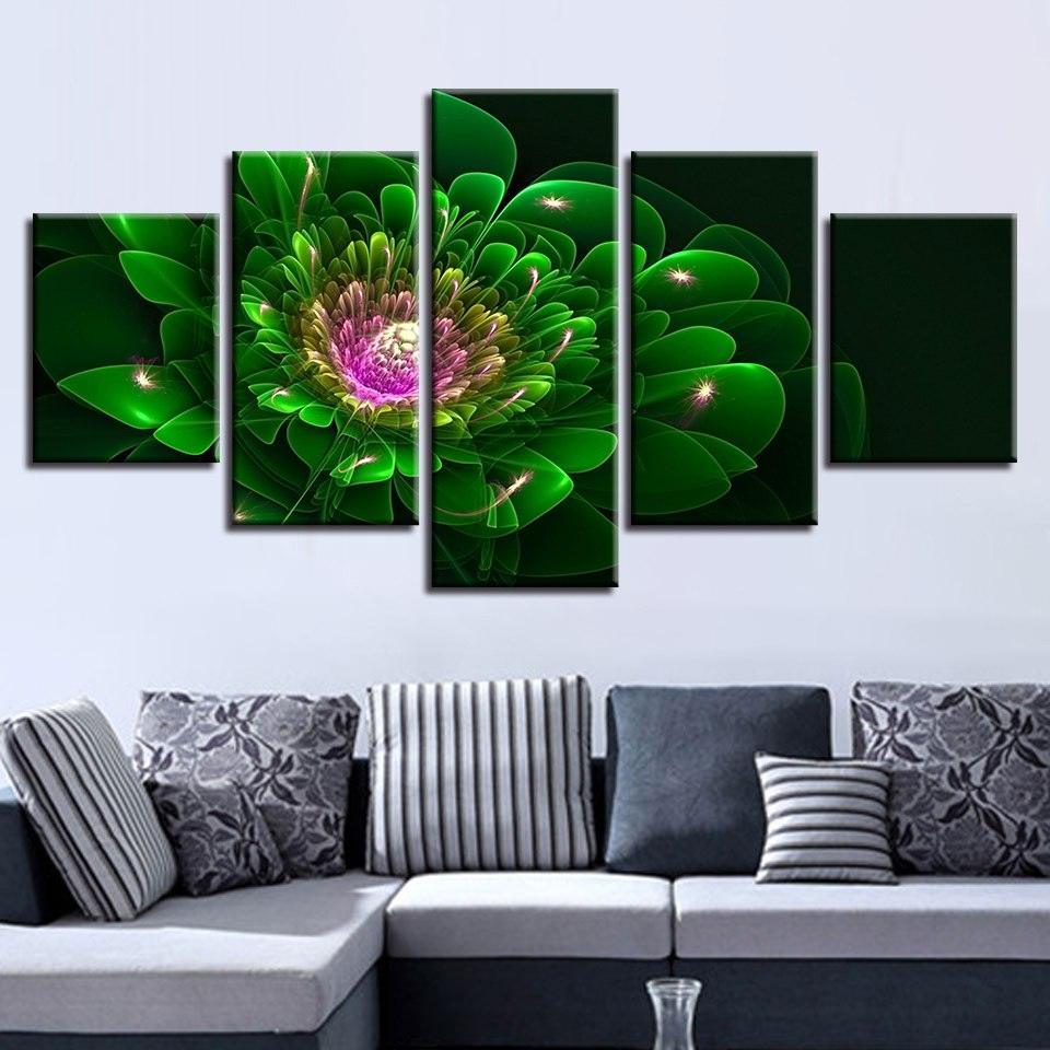 Green Flower 5 Piece HD Multi Panel Canvas Wall Art Frame-Original Frame