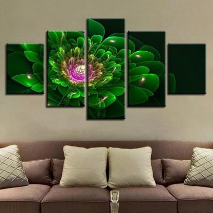 Green Flower 5 Piece HD Multi Panel Canvas Wall Art Frame-Original Frame