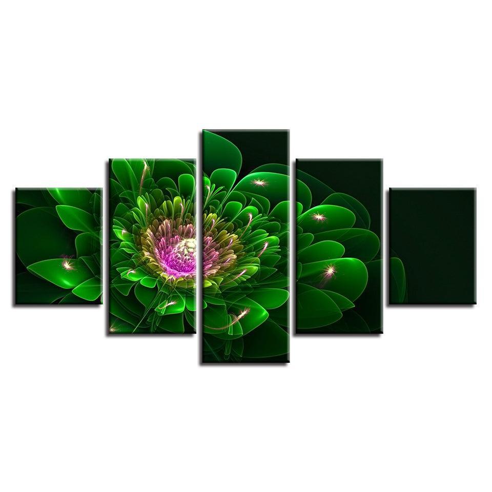 Green Flower 5 Piece HD Multi Panel Canvas Wall Art Frame-Original Frame