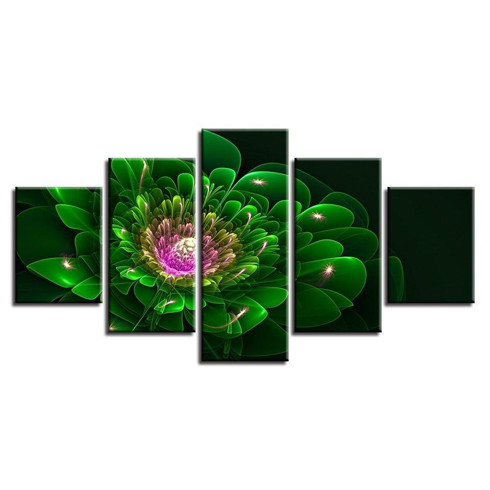 Green Flower 5 Piece HD Multi Panel Canvas Wall Art Frame-Original Frame
