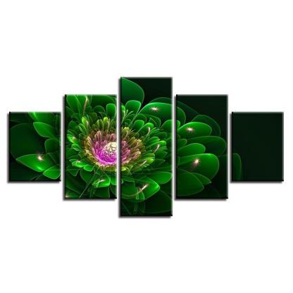 Green Flower 5 Piece HD Multi Panel Canvas Wall Art Frame-Original Frame