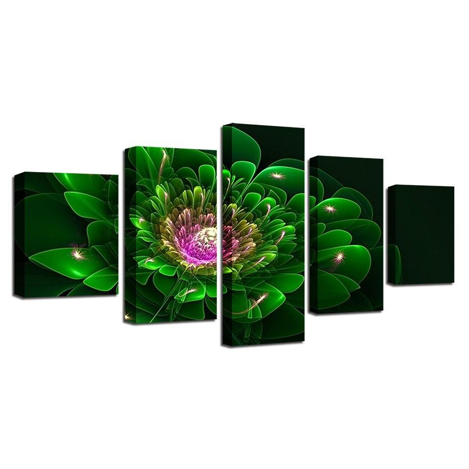 Green Flower 5 Piece HD Multi Panel Canvas Wall Art Frame-Original Frame