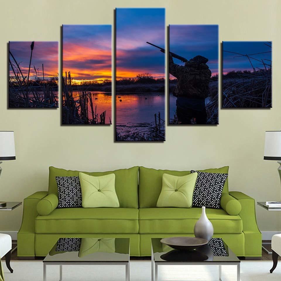 Lakeside Sunset 5 Piece HD Multi Panel Canvas Wall Art Frame-Original Frame