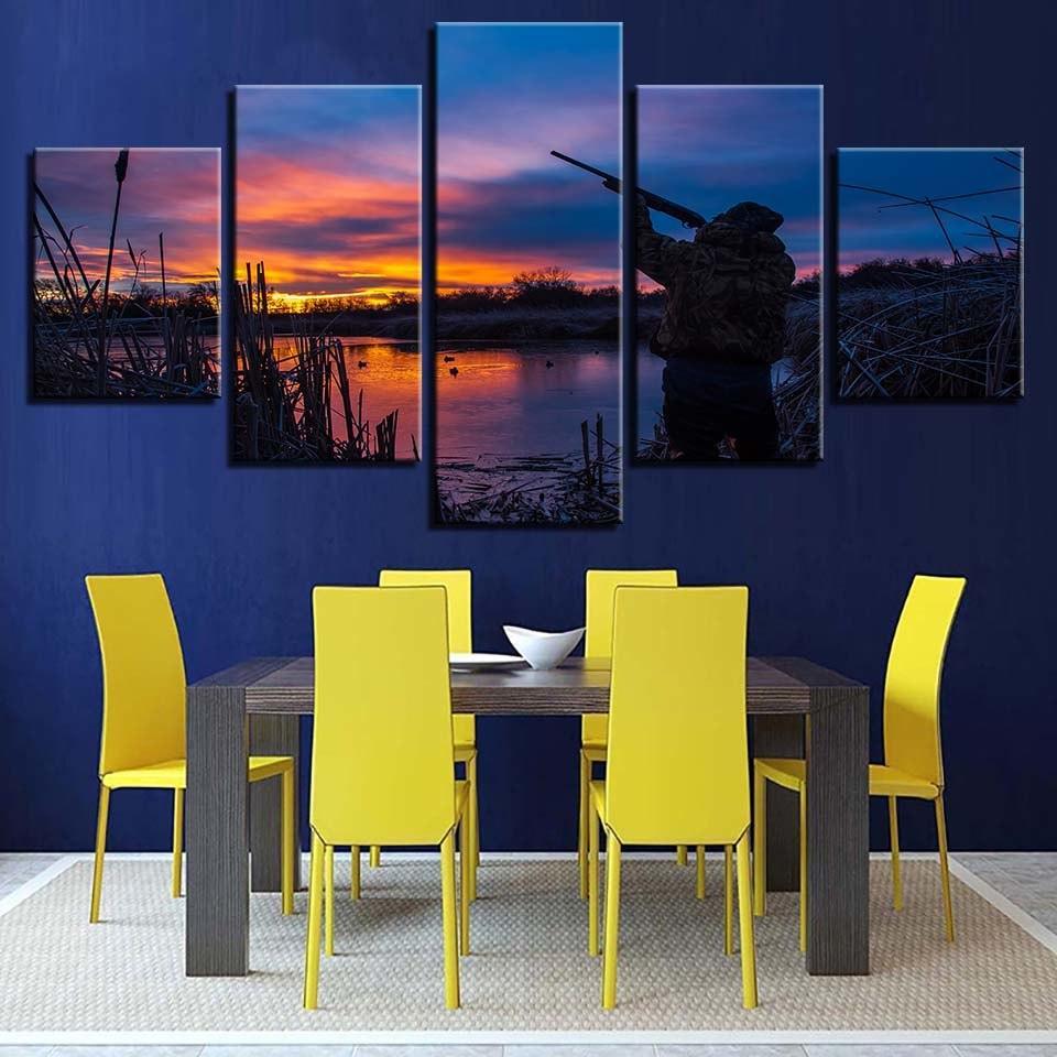 Lakeside Sunset 5 Piece HD Multi Panel Canvas Wall Art Frame-Original Frame
