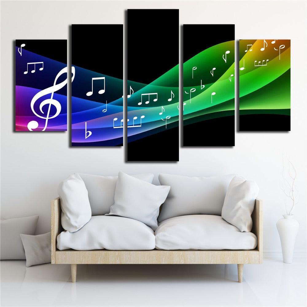 Color Line Of Music Note 5 Piece HD Multi Panel Canvas Wall Art Frame-Original Frame