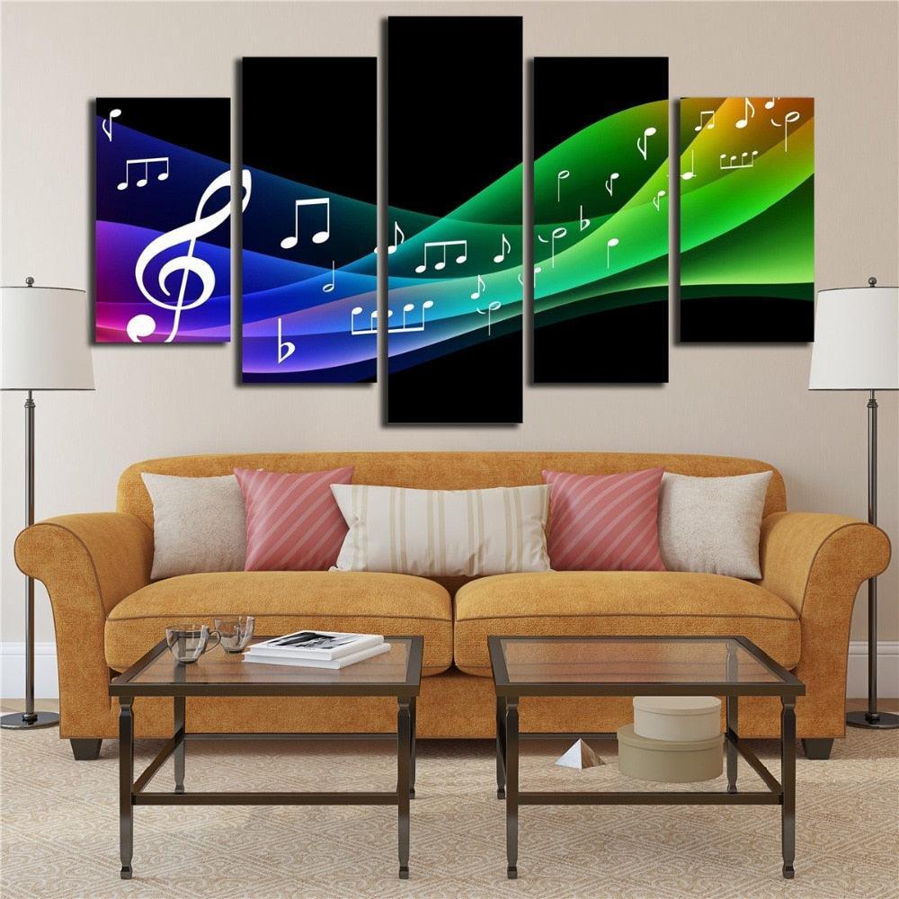 Color Line Of Music Note 5 Piece HD Multi Panel Canvas Wall Art Frame-Original Frame