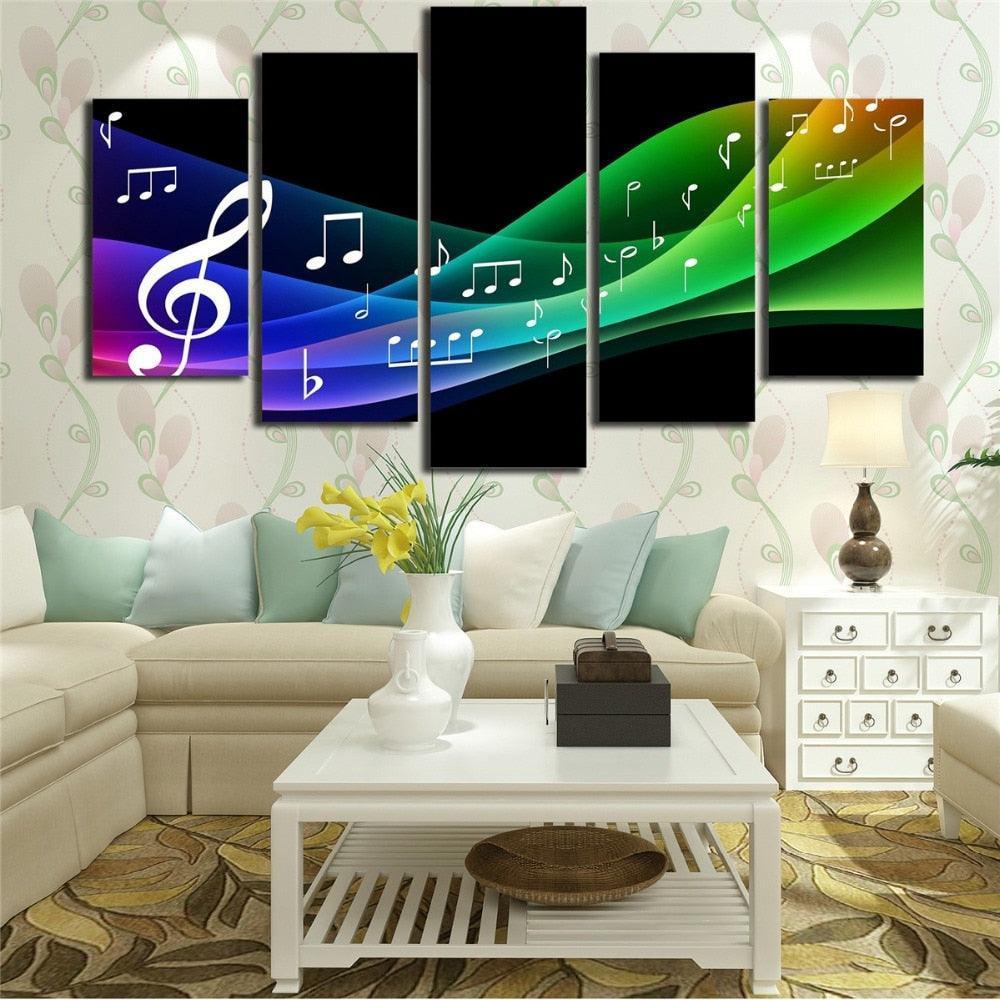 Color Line Of Music Note 5 Piece HD Multi Panel Canvas Wall Art Frame-Original Frame