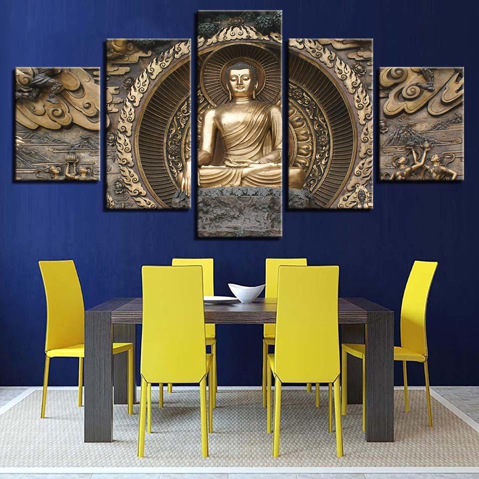 Gold Buddha 5 Piece HD Multi Panel Canvas Wall Art Frame-Original Frame