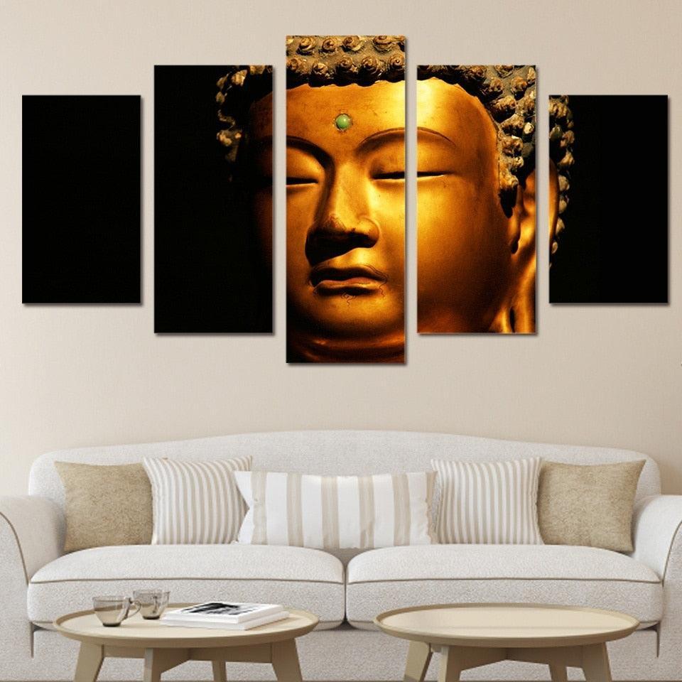 Classical Gold Buddha 5 Piece HD Multi Panel Canvas Wall Art Frame-Original Frame