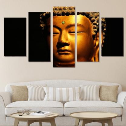 Classical Gold Buddha 5 Piece HD Multi Panel Canvas Wall Art Frame-Original Frame
