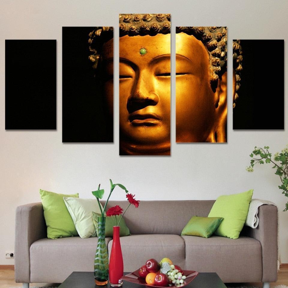 Classical Gold Buddha 5 Piece HD Multi Panel Canvas Wall Art Frame-Original Frame