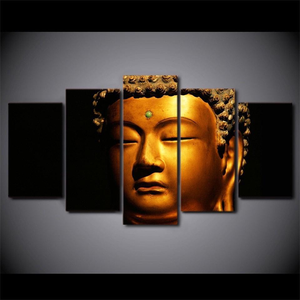 Classical Gold Buddha 5 Piece HD Multi Panel Canvas Wall Art Frame-Original Frame