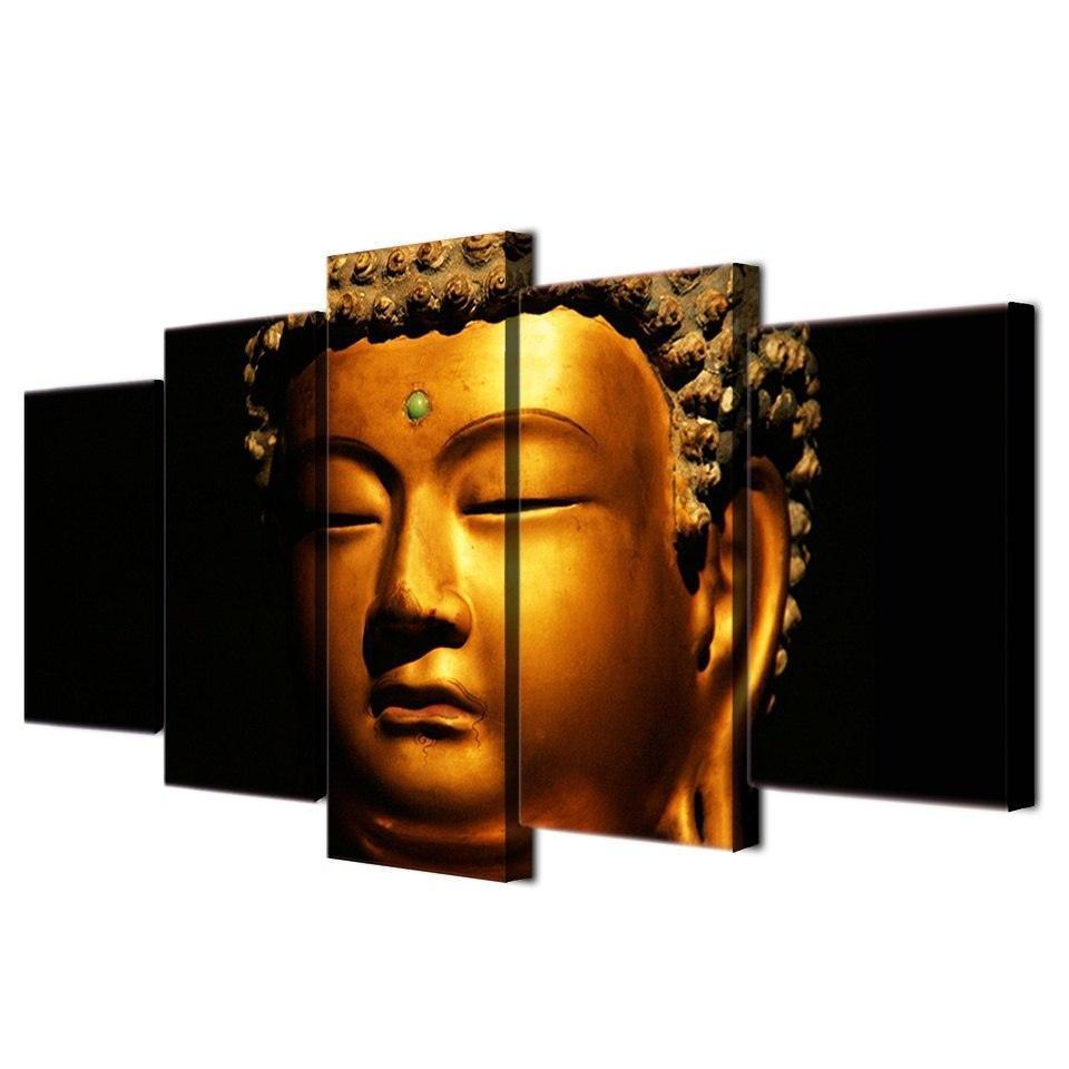 Classical Gold Buddha 5 Piece HD Multi Panel Canvas Wall Art Frame-Original Frame