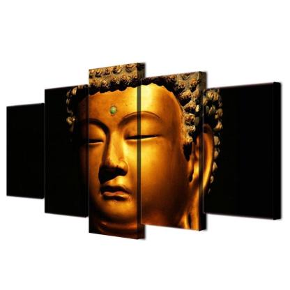Classical Gold Buddha 5 Piece HD Multi Panel Canvas Wall Art Frame-Original Frame