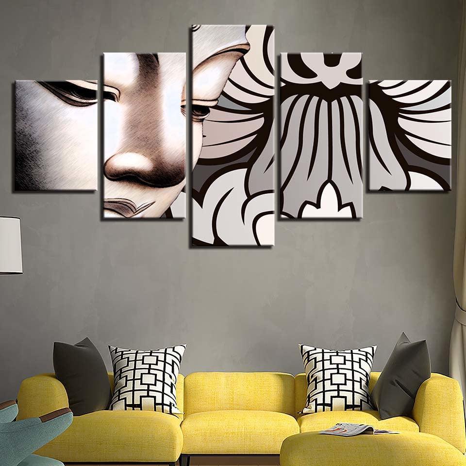 Buddha 5 Piece HD Multi Panel Canvas Wall Art Frame-Original Frame