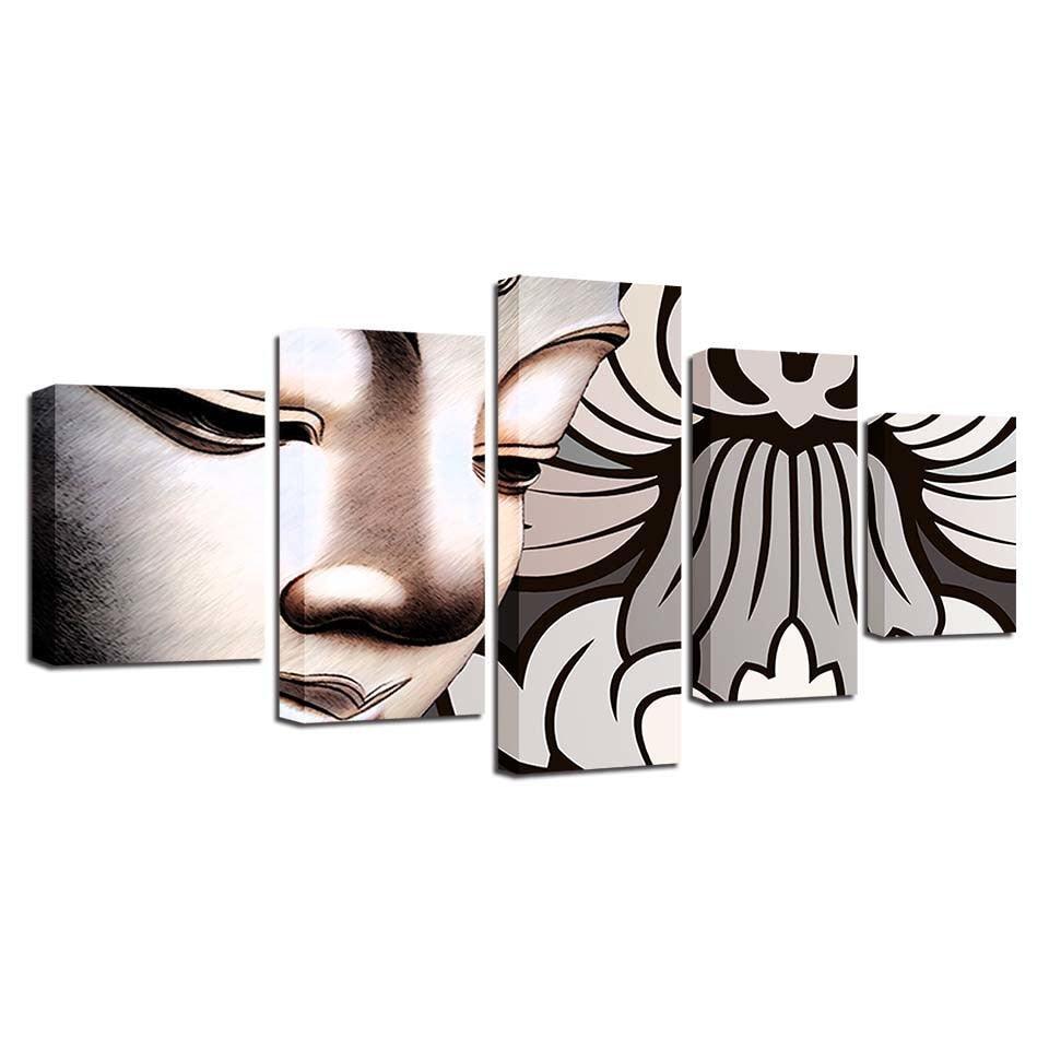 Buddha 5 Piece HD Multi Panel Canvas Wall Art Frame-Original Frame
