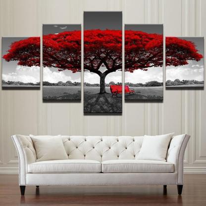 Monochrome Landscape with a Pop of Red Wall Art-Original Frame