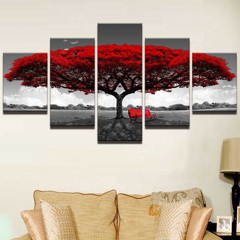 Monochrome Landscape with a Pop of Red Wall Art-Original Frame