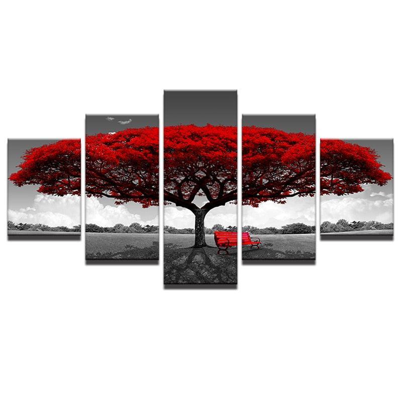 Monochrome Landscape with a Pop of Red Wall Art-Original Frame