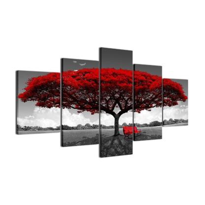 Monochrome Landscape with a Pop of Red Wall Art-Original Frame