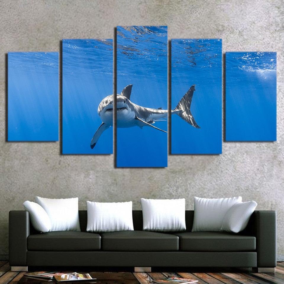 Fierce Shark 5 Piece HD Multi Panel Canvas Wall Art Frame-Original Frame