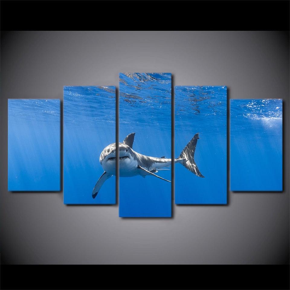 Fierce Shark 5 Piece HD Multi Panel Canvas Wall Art Frame-Original Frame