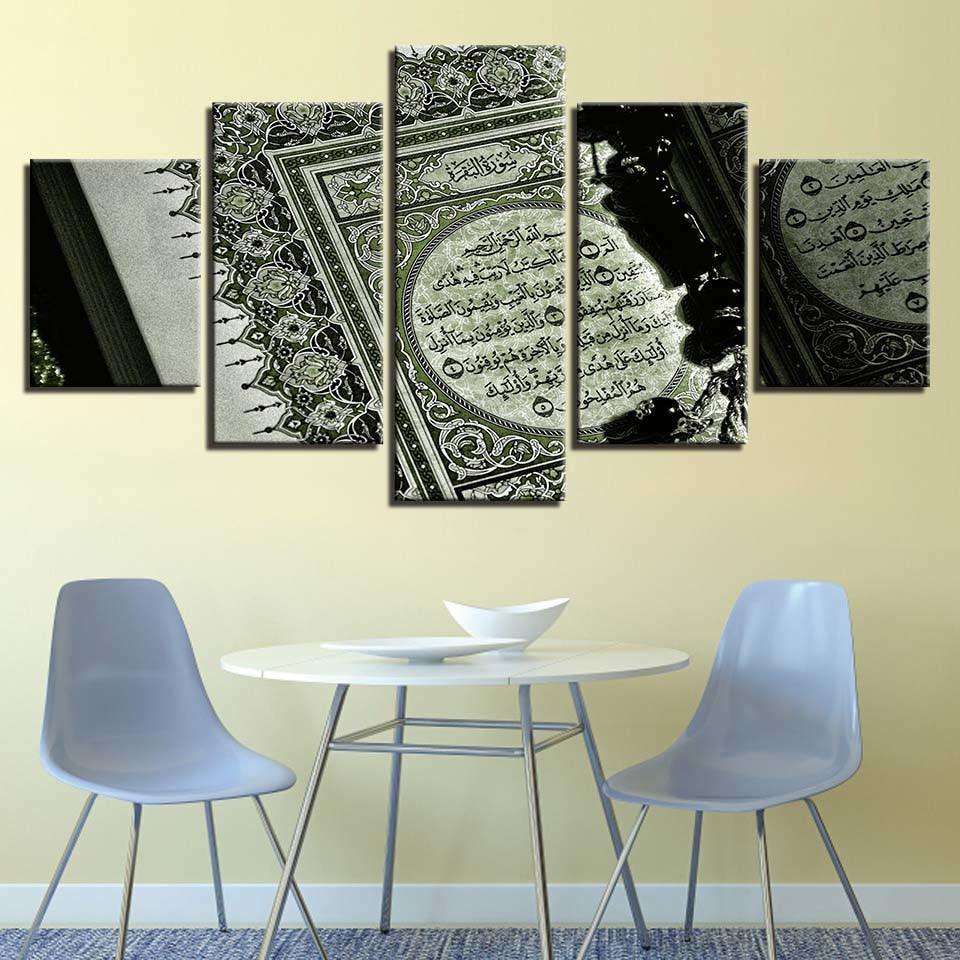 Holy Quran Scripture 5 Piece HD Multi Panel Canvas Wall Art Frame-Original Frame