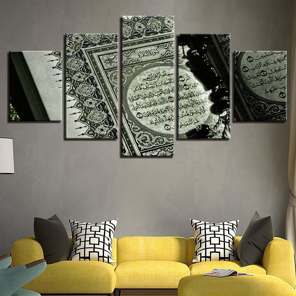 Holy Quran Scripture 5 Piece HD Multi Panel Canvas Wall Art Frame-Original Frame