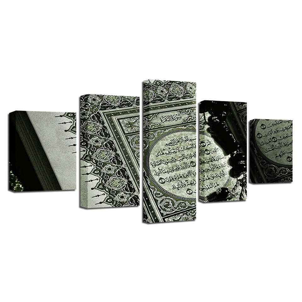 Holy Quran Scripture 5 Piece HD Multi Panel Canvas Wall Art Frame-Original Frame