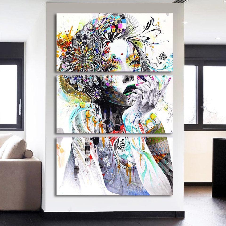Colorful Abstract Portrait Multi-Panel Canvas Wall Art Frame-Original Frame
