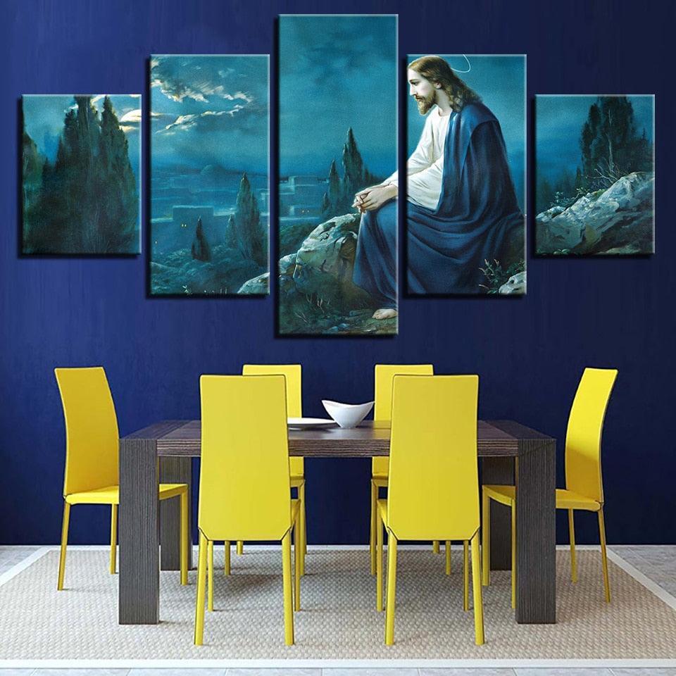 Jesus On The Mountains 5 Piece HD Multi Panel Canvas Wall Art Frame-Original Frame