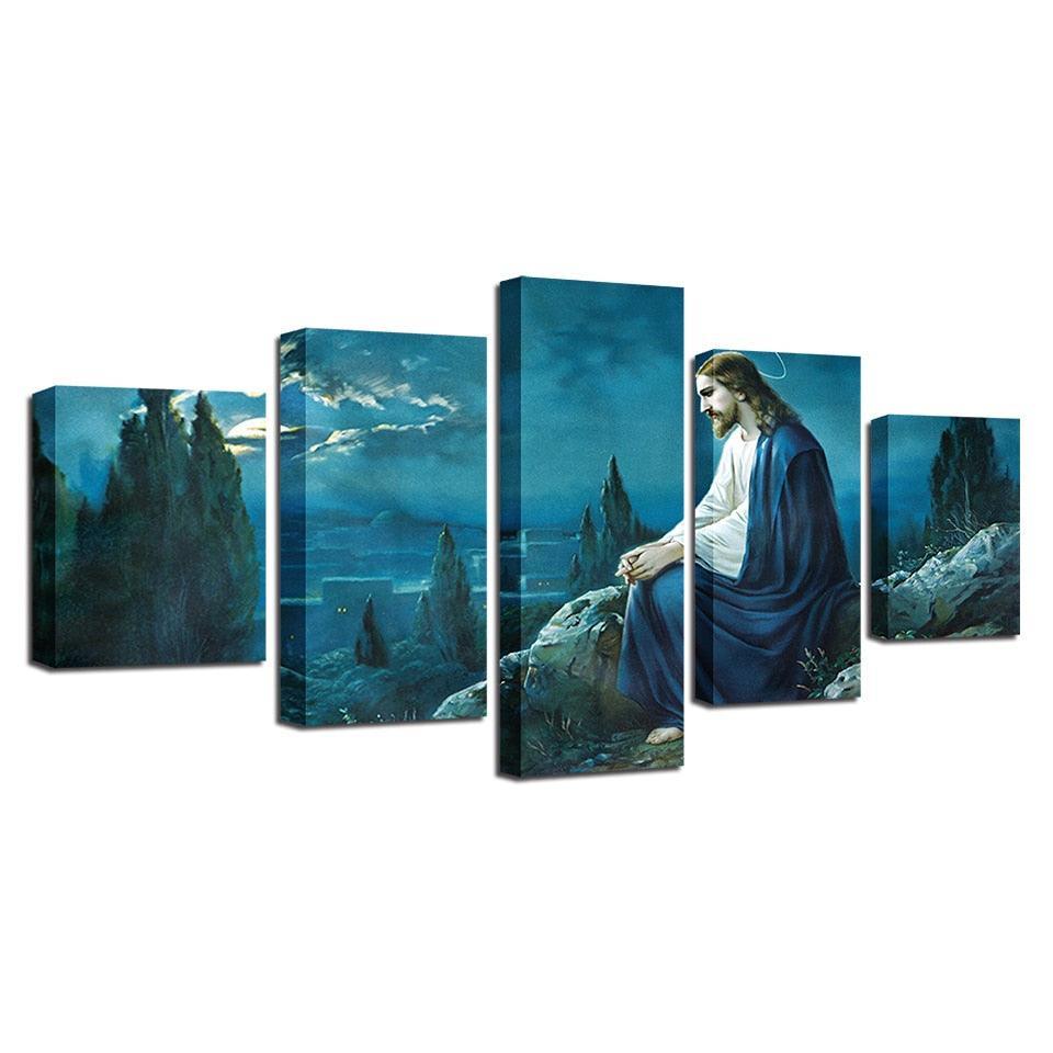 Jesus On The Mountains 5 Piece HD Multi Panel Canvas Wall Art Frame-Original Frame