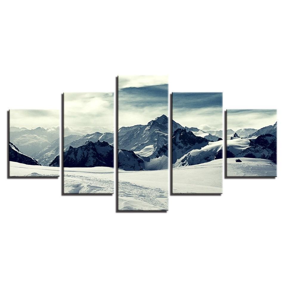 Snow Capped Mountains 5 Piece HD Multi Panel Canvas Wall Art Frame-Original Frame