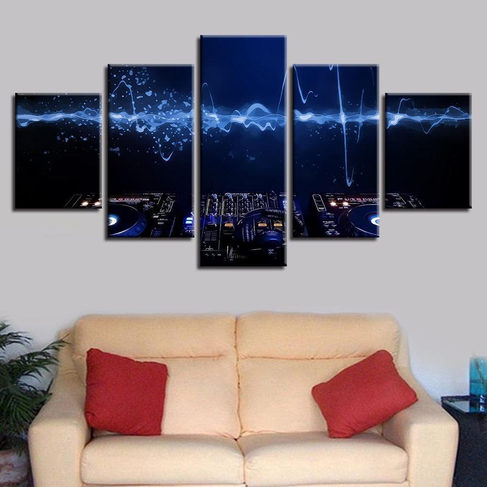 DJ Music Console Instrument Mixer 5 Piece HD Multi Panel Canvas Wall Art Frame-Original Frame
