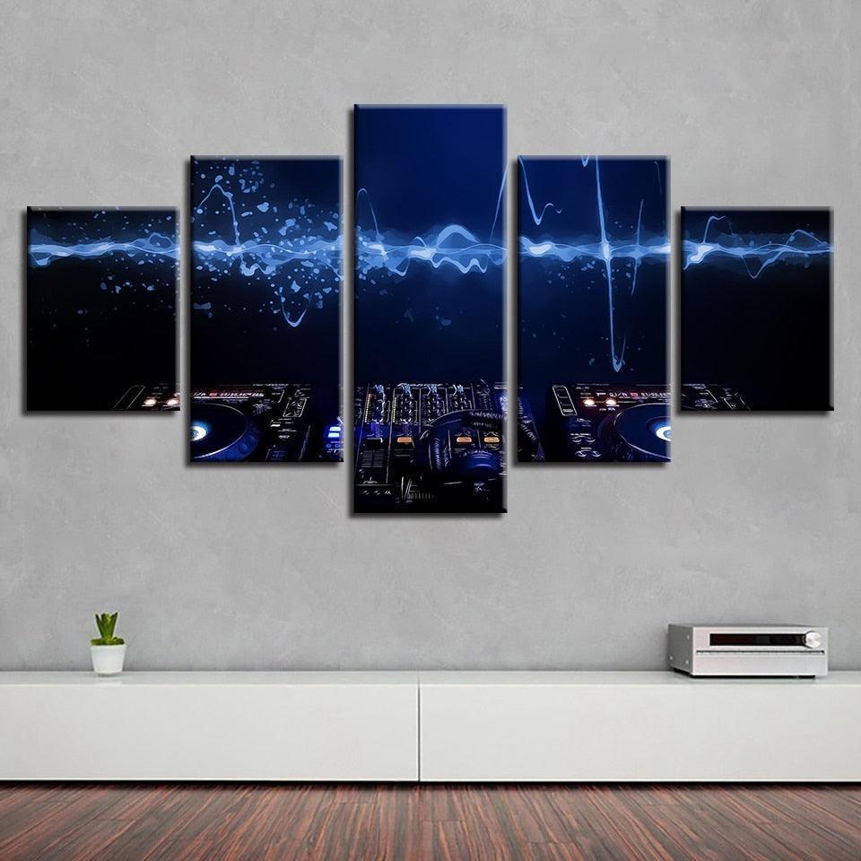 DJ Music Console Instrument Mixer 5 Piece HD Multi Panel Canvas Wall Art Frame-Original Frame