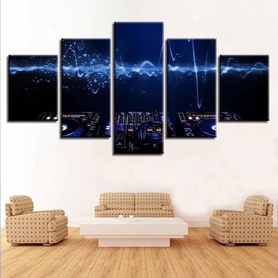 DJ Music Console Instrument Mixer 5 Piece HD Multi Panel Canvas Wall Art Frame-Original Frame