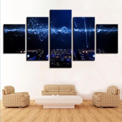 DJ Music Console Instrument Mixer 5 Piece HD Multi Panel Canvas Wall Art Frame-Original Frame