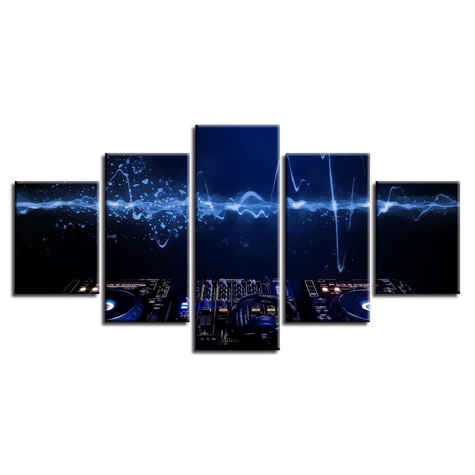 DJ Music Console Instrument Mixer 5 Piece HD Multi Panel Canvas Wall Art Frame-Original Frame