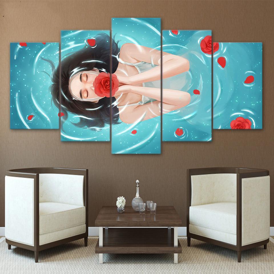 Girl Bathes 5 Piece HD Multi Panel Canvas Wall Art Frame-Original Frame