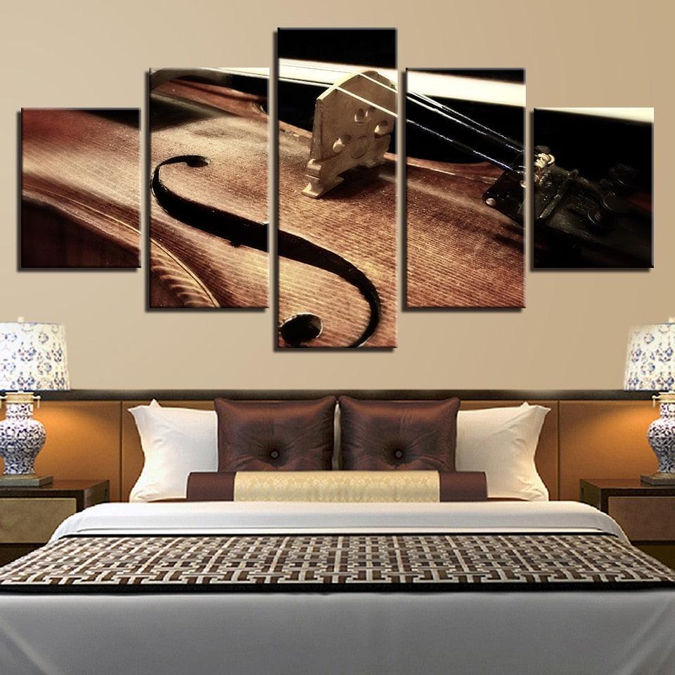 Musical Instrument Violin 5 Piece HD Multi Panel Canvas Wall Art Frame-Original Frame
