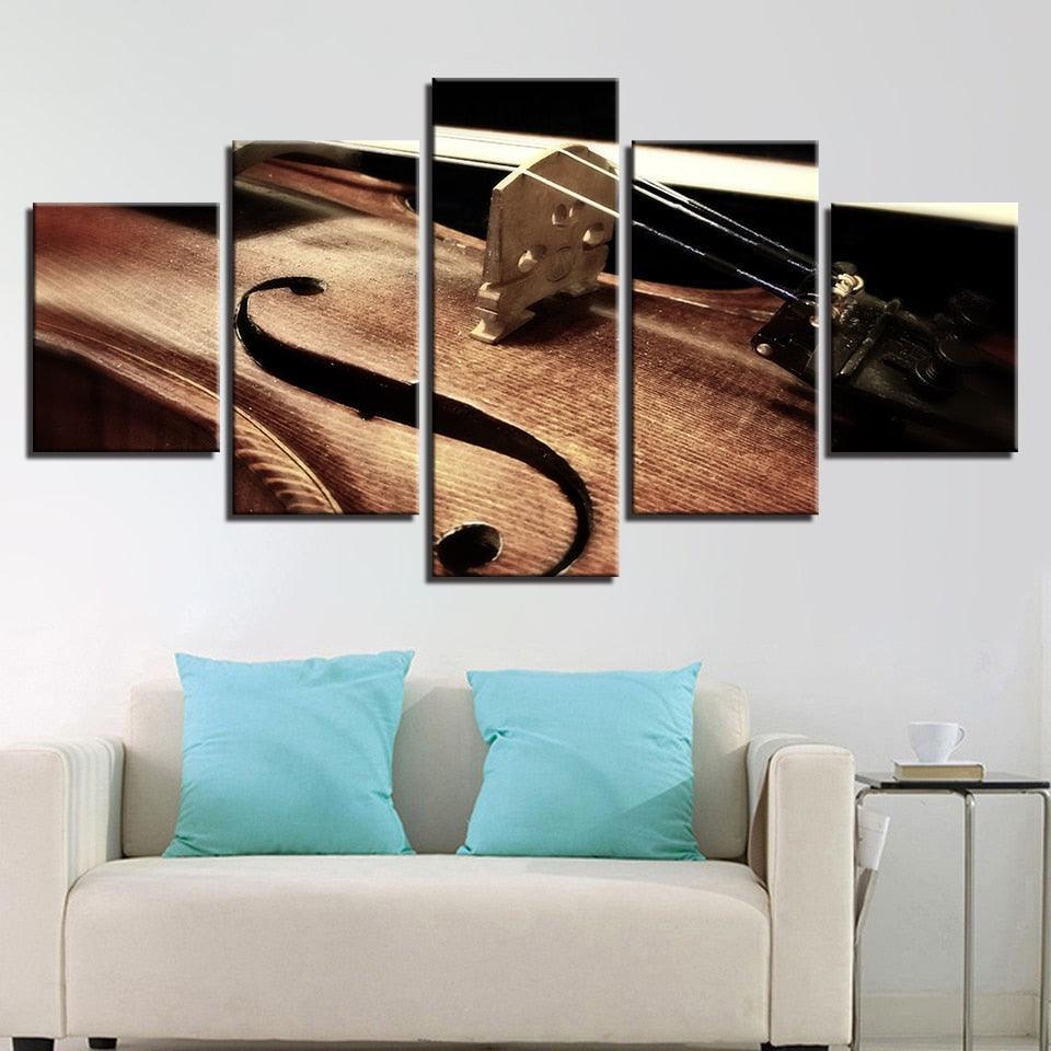 Musical Instrument Violin 5 Piece HD Multi Panel Canvas Wall Art Frame-Original Frame