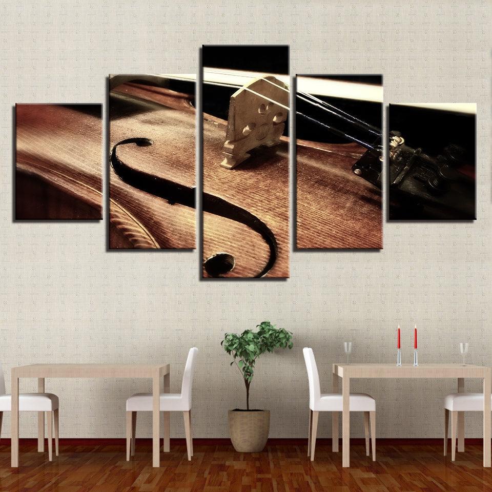 Musical Instrument Violin 5 Piece HD Multi Panel Canvas Wall Art Frame-Original Frame