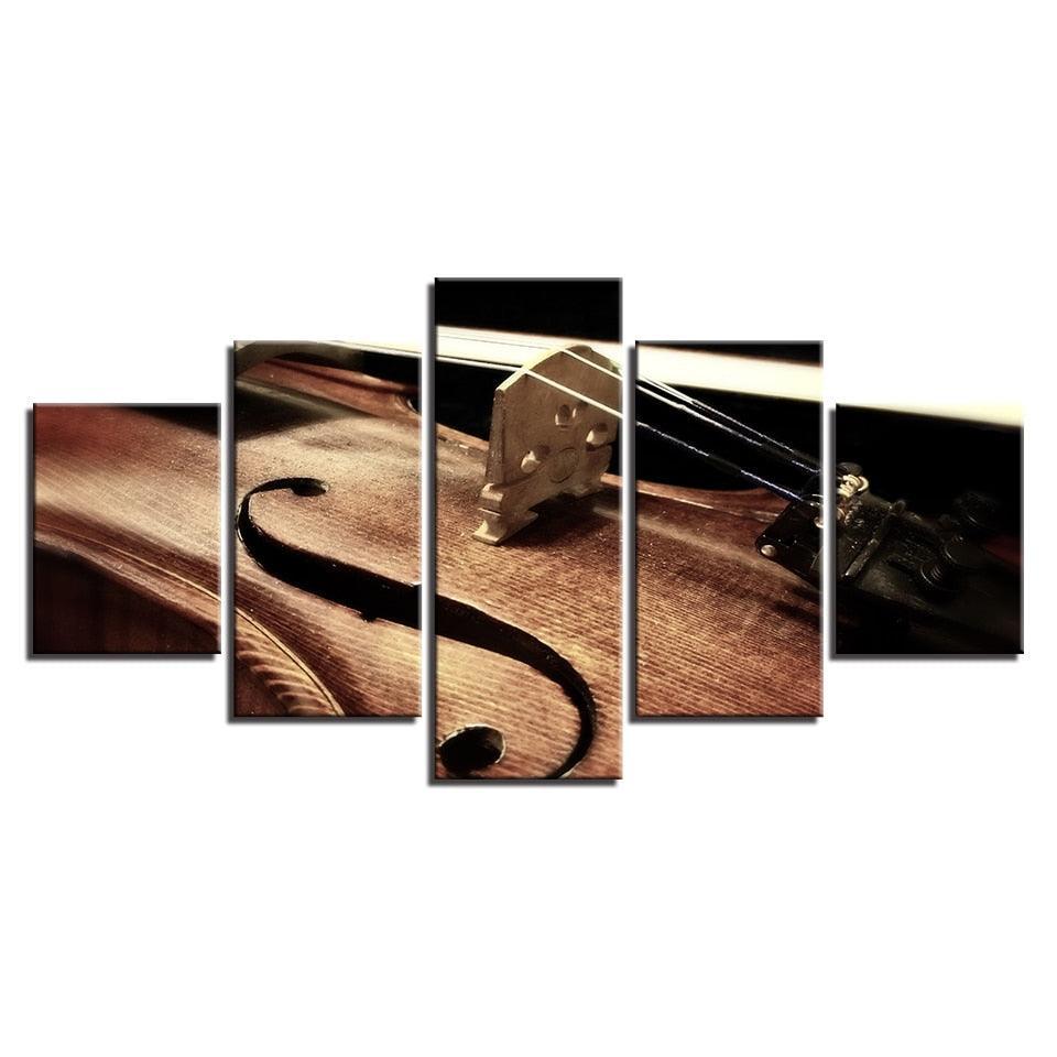 Musical Instrument Violin 5 Piece HD Multi Panel Canvas Wall Art Frame-Original Frame